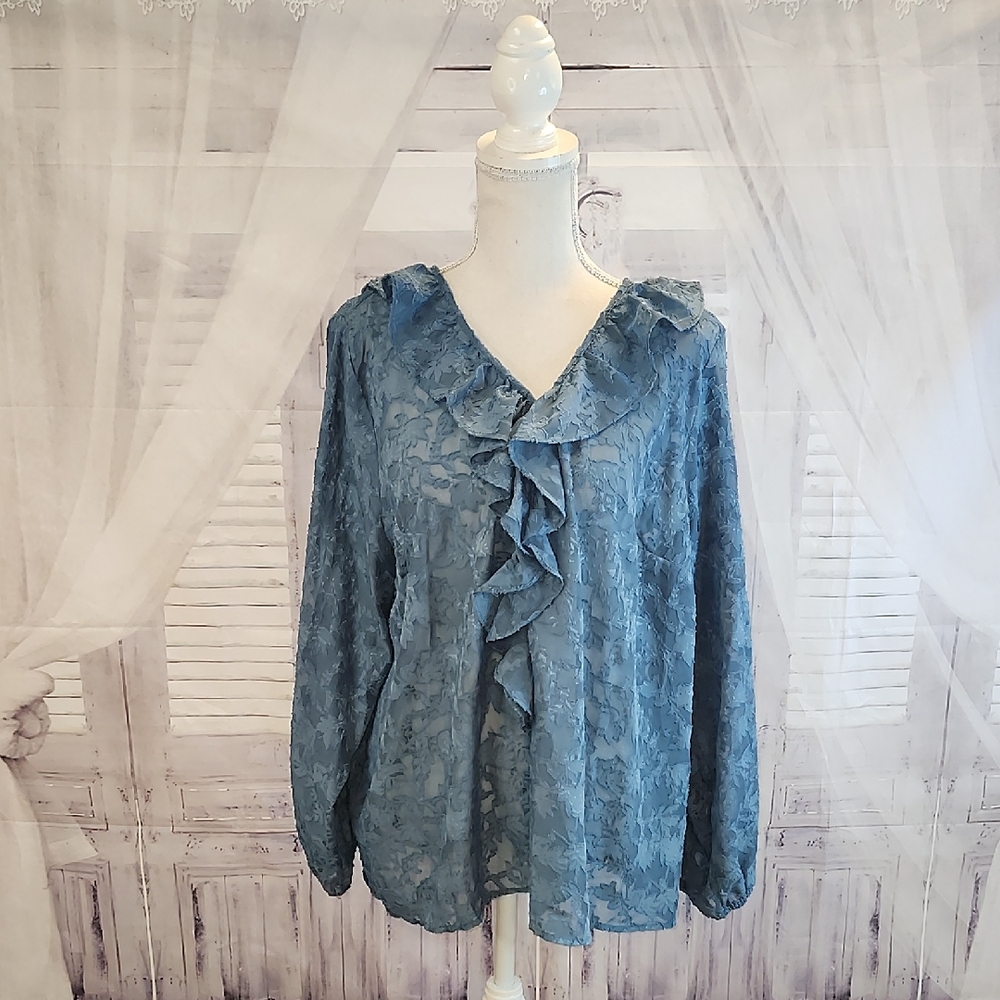 LC Lauren Conrad Lace Sheer Poets Blouse